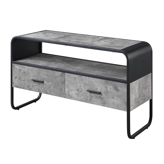 Concrete Grey and Black TV Stand with 2 Drawers for Flat Screens up to 42 Inches