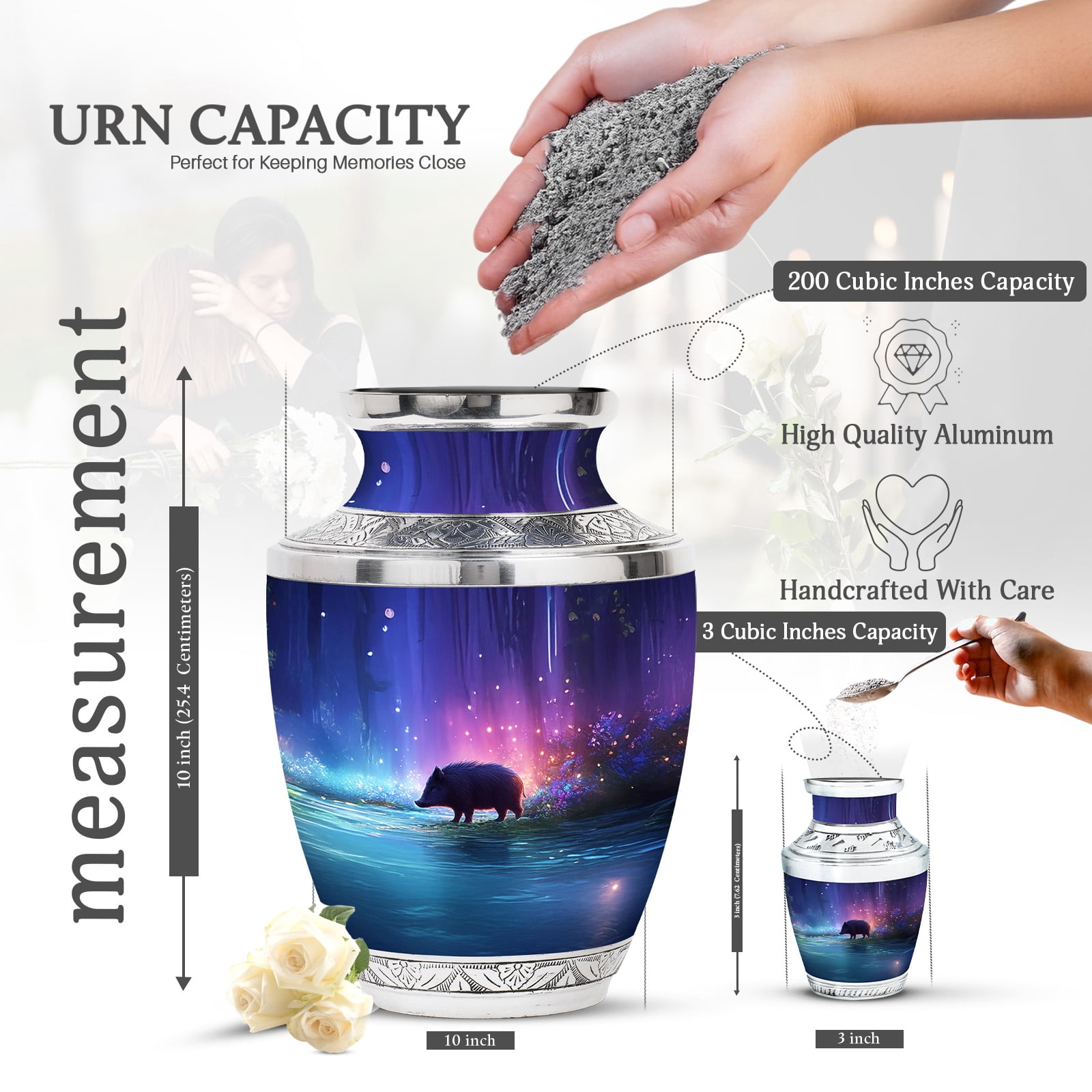 KARYLIZ Pig Urns For Human Ashes Adult Female - Large Urn For Human Ashes Adult Male - Blue Funeral For Cremation - Memorial Urns For Human Ashes - Burial Urn For Women & Men - 10 Inch