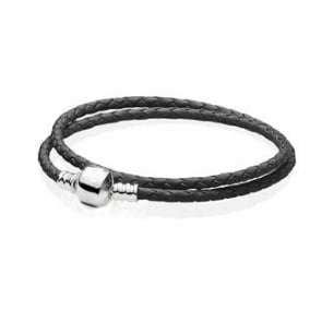 Panjia 925 Pulsera De Cuerda De Cuero Tejida De Doble Bucle Rojo Y Negro Con Anillo Y Hebilla De Mango DIY Accesorios De Joyería
