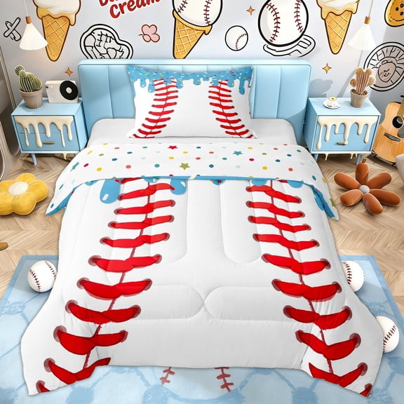 Erosebridal Baseball Ice Cream Twin Comforter Sets, Blue Sprinkle Bedding Set for Boys and Girls, 2 Pieces