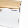 thumbnail image 6 of HausRoland Metal Bread Box 14x9.25x8.3" (35.5x23.5x21 cm) Countertop Bread Bin Bread Storage Container for Bakery Storage Bin Food Keeper Pastry Box with Opening Wooden Top, White, 6 of 7