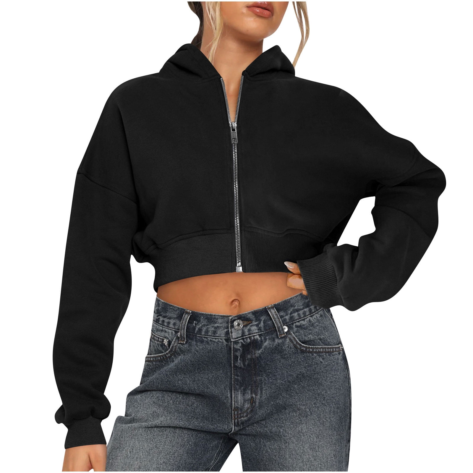 APEXFWDT Women's Cropped Zip-Up Hoodie Long Sleeve Short