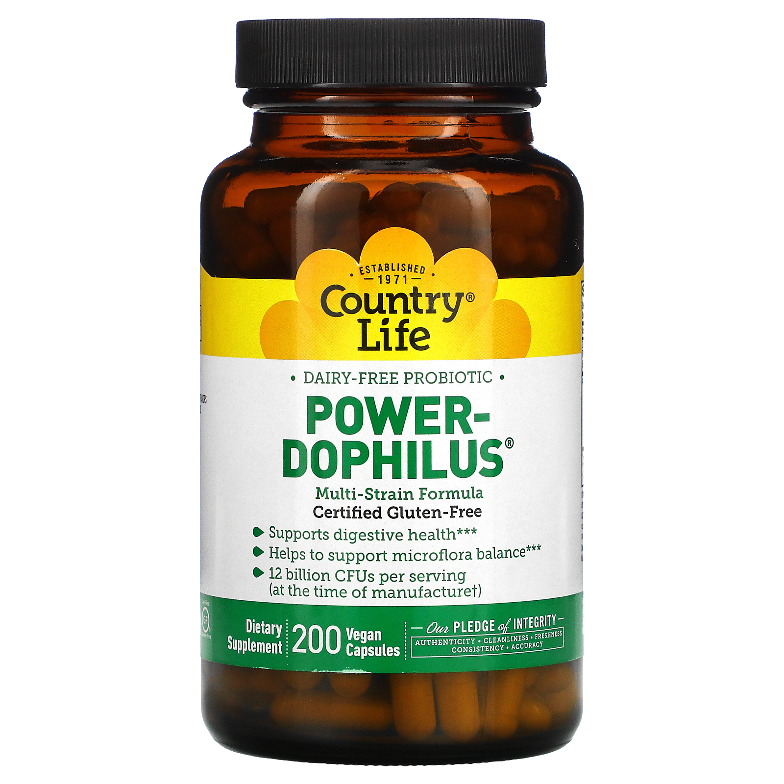 Dairy-Free Probiotic, Power-Dophilus, 200 Vegan Capsules, Country Life