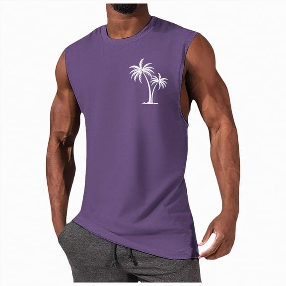 HCNTES Mens Active Quick Dry Tech Stretch Lightweight Sleeveless Muscle Shirt(Purple,S)