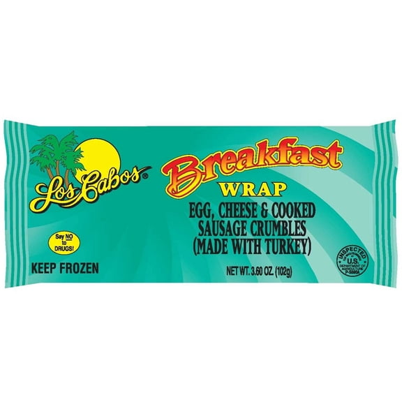 Los Cabos Egg Cheese and Cooked Sausage Crumbles Breakfast Burrito, 3.6 Ounce -- 24 per case.