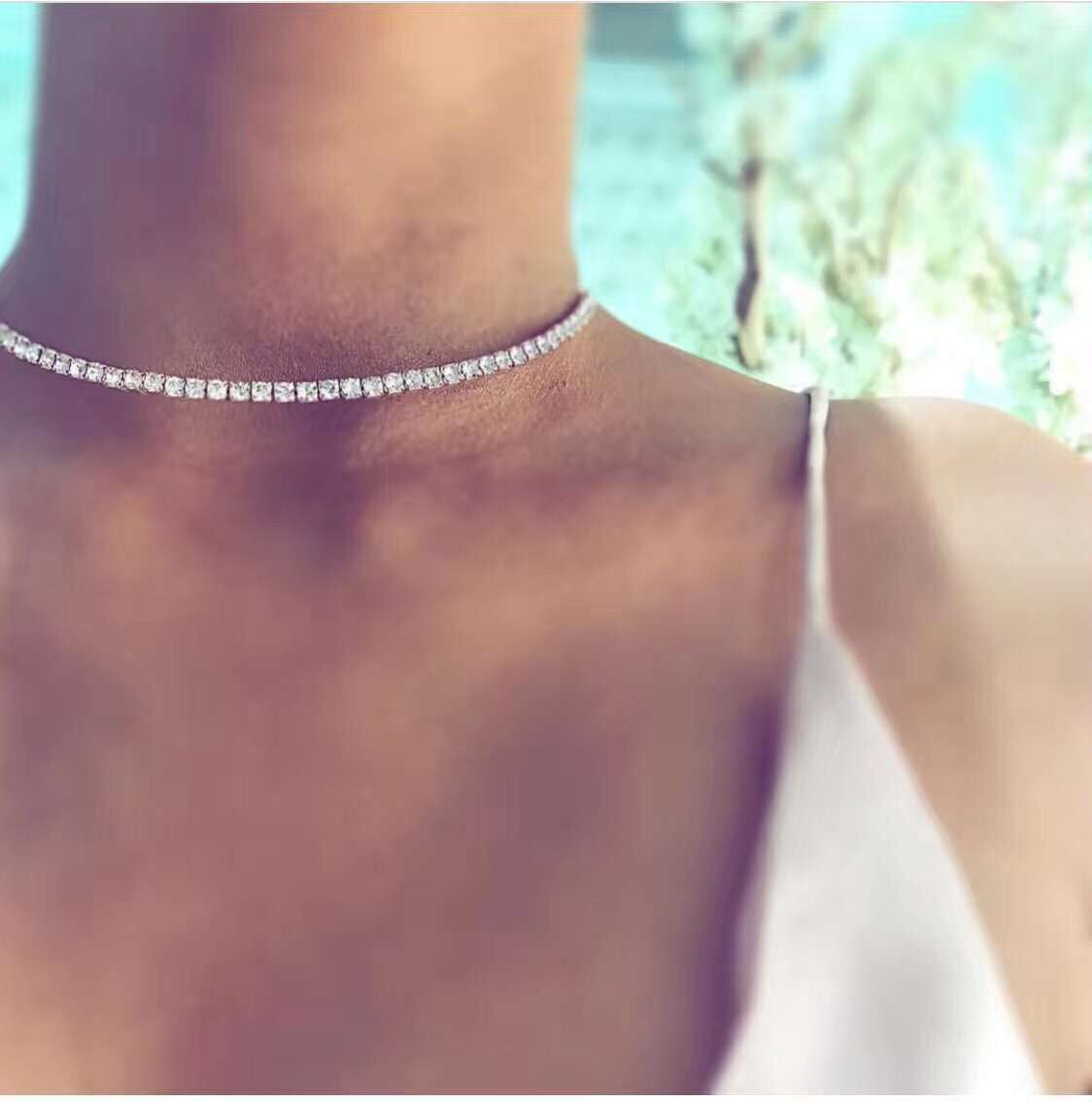 Women Fashion Rhinestone Choker Simple 
