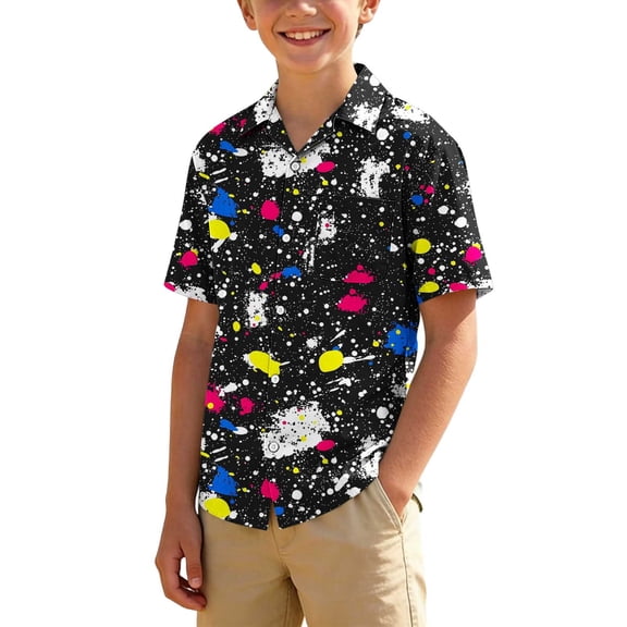 FSYBOA Boys Button Down Shirts, Beach Collared Short Sleeve Casual Kids Hawaiian Shirts Multicolor Size 10-11T