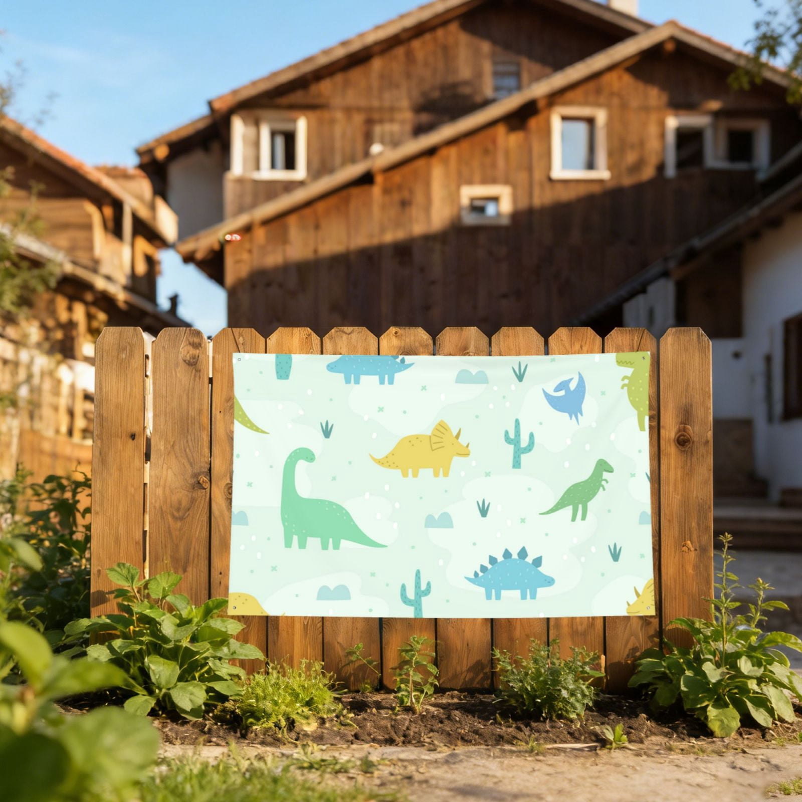 Cute Cartoon Dinosaurs Four Hole Decorated Banner Flag for Garden Yard Home Decoration Indoor Outdoor 4x6 Ft