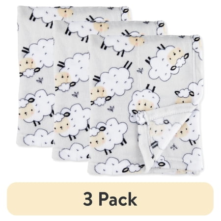 (3 pack) Parent's Choice Sheep Plush Baby Blanket, Grey, Infant Unisex, 30 in x 36 in