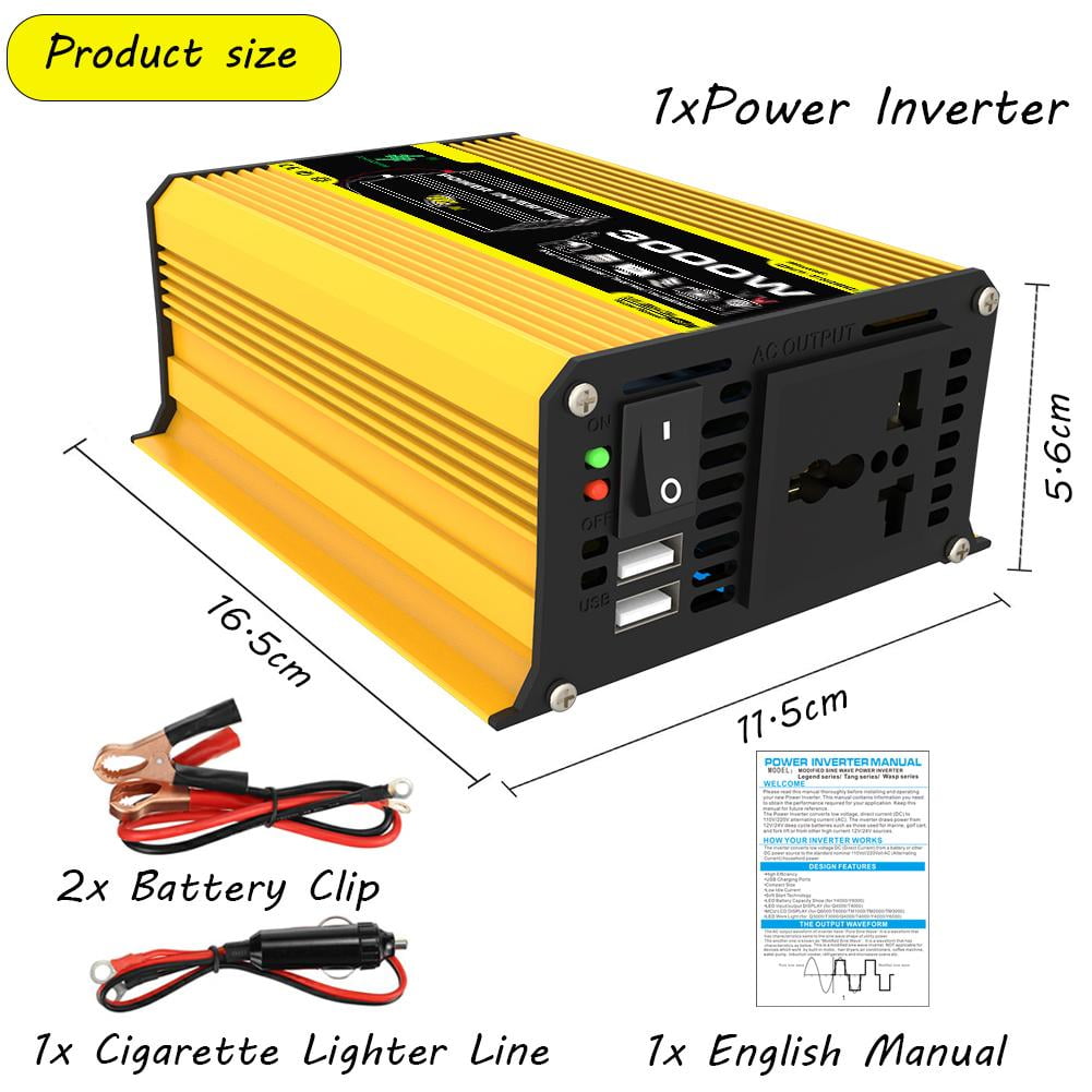 Nuboxa Power Inverter 12V to 220V/110V 3000W Onboard Solar Inverter Power S6 R8D9 A6J7