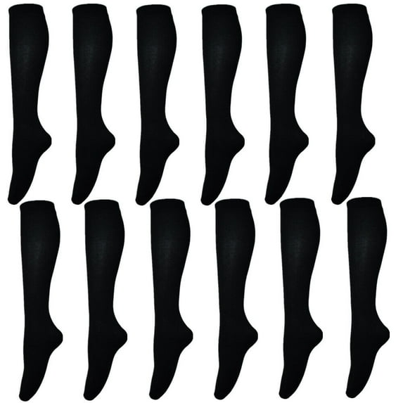 3-12 Pairs Womens Girls Cotton Long Knee High Solid Black Tube Socks Size 9-11