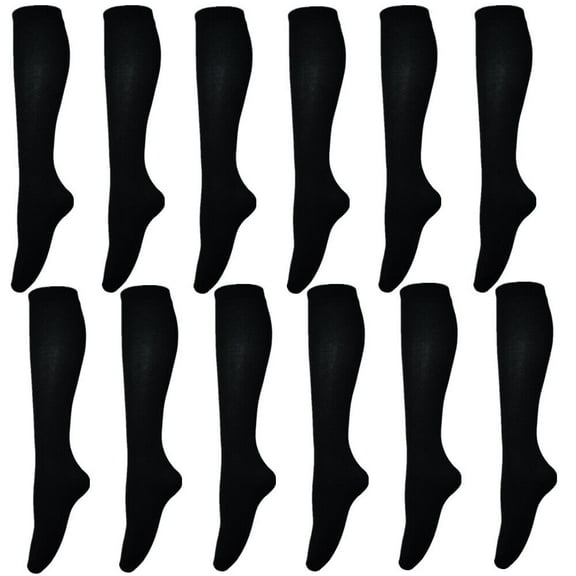 3-12 Pairs Womens Girls Cotton Long Knee High Solid Black Tube Socks Size 9-11