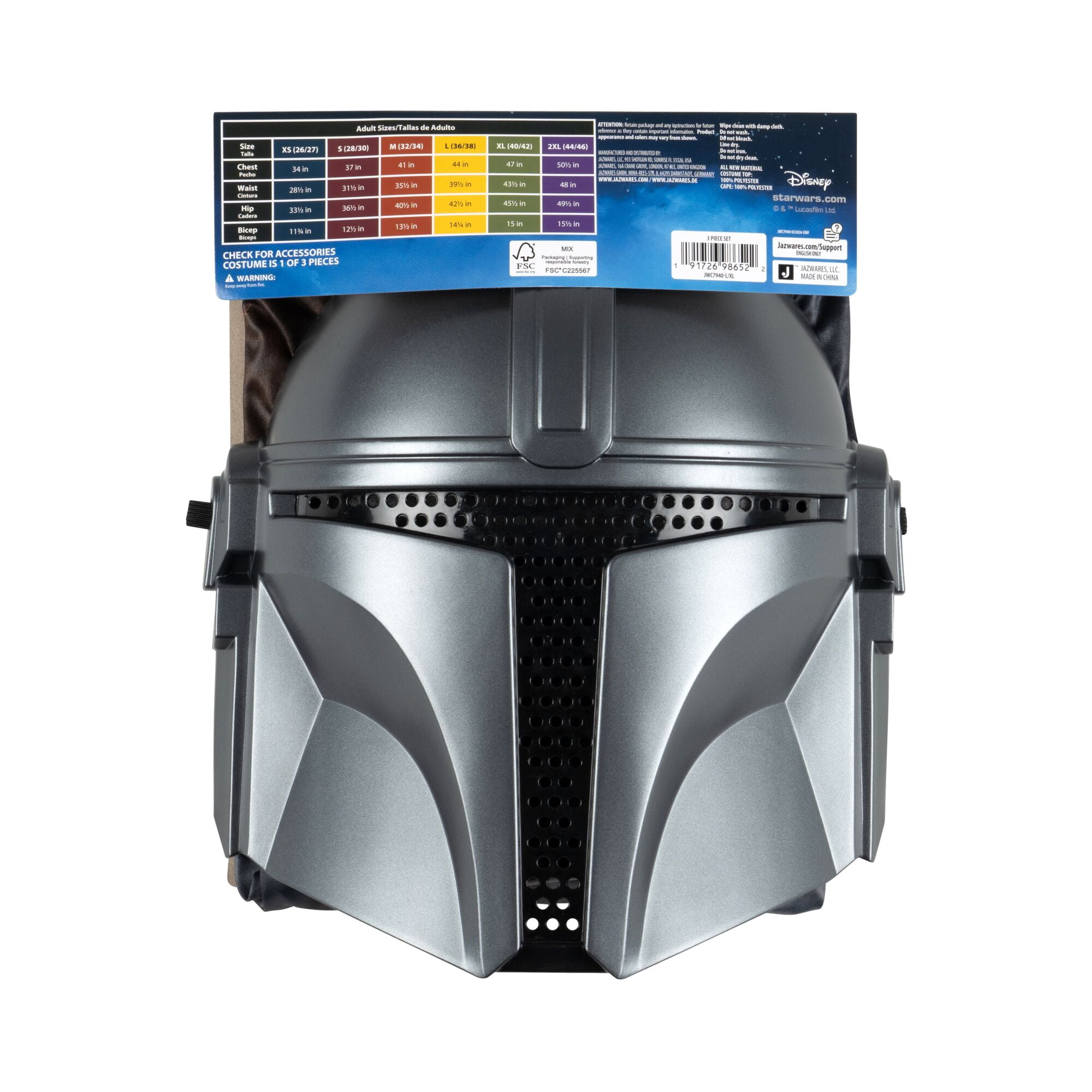 Star War's the Mandalorian Halloween Costume for Adult Men's Size L/XL (36/42), by Jazwares