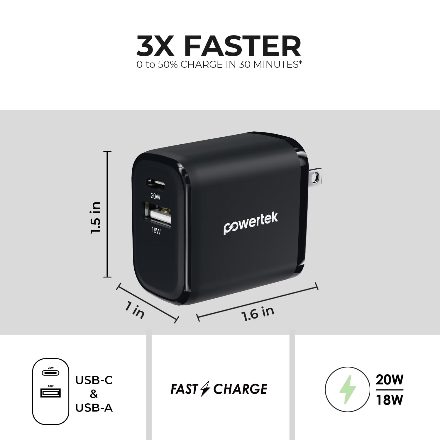 Liquipel Powertek 20W A/C Combo Wall Charger Woven - Black