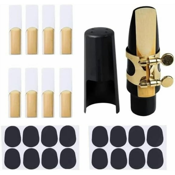 Tenor Sax Mouthpiece Kit Includes Saxophone Mouthpiece, Brass Ligature Fastener, Plastic Cap 2.5 Reed and Cushions Pads Fit for Tenor Sax Parts and Accessories 26 Pieces
