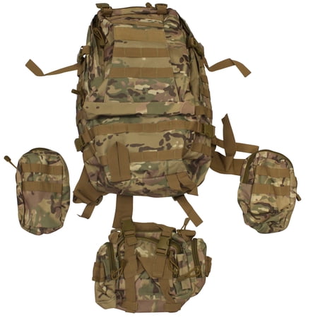 Tactical Outdoor Backpack Daypack Rucksack + 3 Detachable Pouches