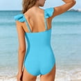 thumbnail image 6 of Cowsor 5-15 Years Girls Solid Color One Piece Swimsuit Ruffle Trim Waist Defined Bathing Suit Modest Swimwear for Summer Beach Pool Hot Spring, 6 of 7