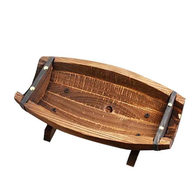 OULII plant pot Wood Half Barrel Planter Robust Wood 1Set Vintage Patio Decor