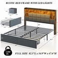 thumbnail image 3 of TIGUBFRE Full LED Bed Frame with Bookcase Headboard, 2 Hidden Storage Drawers, Upholstered Platform Metal Bed Frame with Charging Station, Gray, 3 of 9