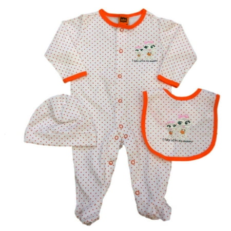 Infant Girls Orange Polka Dot Halloween Mummy Sleeper Coverall Bib & Hat Set