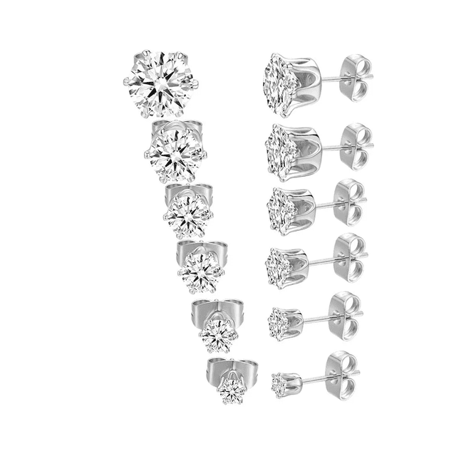 Aretes Acero Inoxidable Hipoalergénico 6 Pares Xtellar blanco