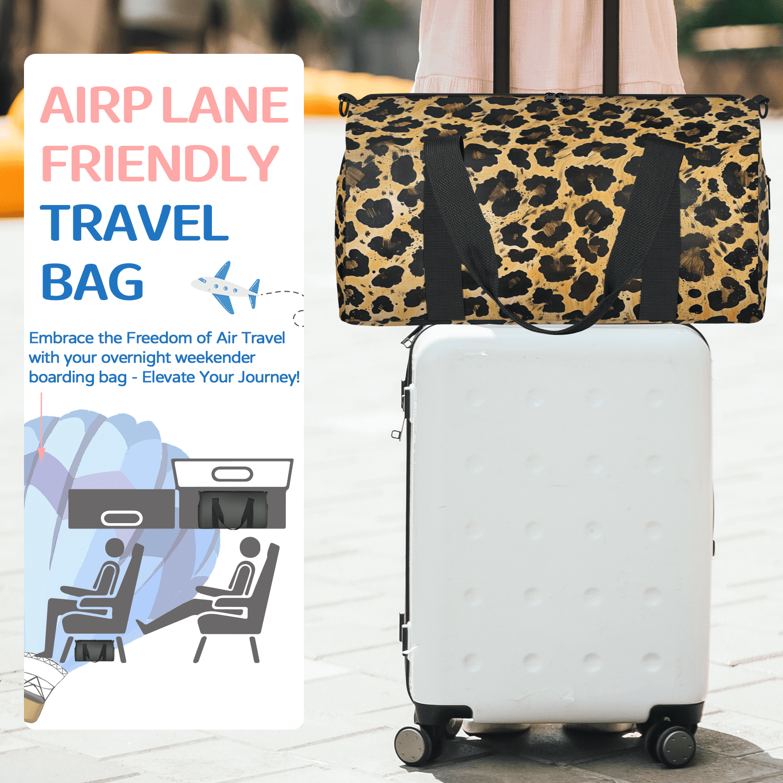 Herdesigns Leopard Print Gym Bag for Women, Duffle Bag for Travel Sport, Lightweight Waterproof Carry on Weekender Overnight Dance Yoga Workout Bags