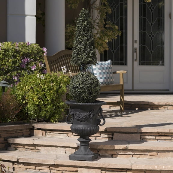 Antique Black Buena Vista Urn - Magnesium Oxide Garden Planter, Indoor & Outdoor Decorative Urn, 17.3”L x 17.3”W x 24”H, No Assembly Required