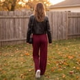 thumbnail image 6 of Lounge Set V Neck Ruched Long Sleeve Crop Top Drawstring Wide Leg Pants Sets for Women Cozy Loose Fit Casual Outfits Wine M, 6 of 7