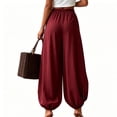 thumbnail image 5 of Lumtrix Womens Balloon Harem Pants Pleated Summer Elastic Waist Baggy Pants Beach Vacation Cotton Linen Trousers Wine 2XL, 5 of 5