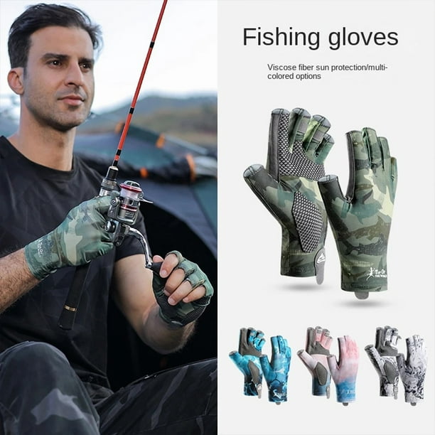 Leadingstar 1 Pair Camouflage Fishing Gloves Summer Outdoor Sports  Anti-skid Scratch-resistant High Elastic Ice Silk Half Fingers 