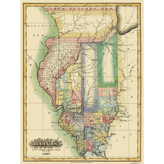 Historic State Map - Illinois - Lucas 1823 - 23 x 30.5 - Vintage Wall Art