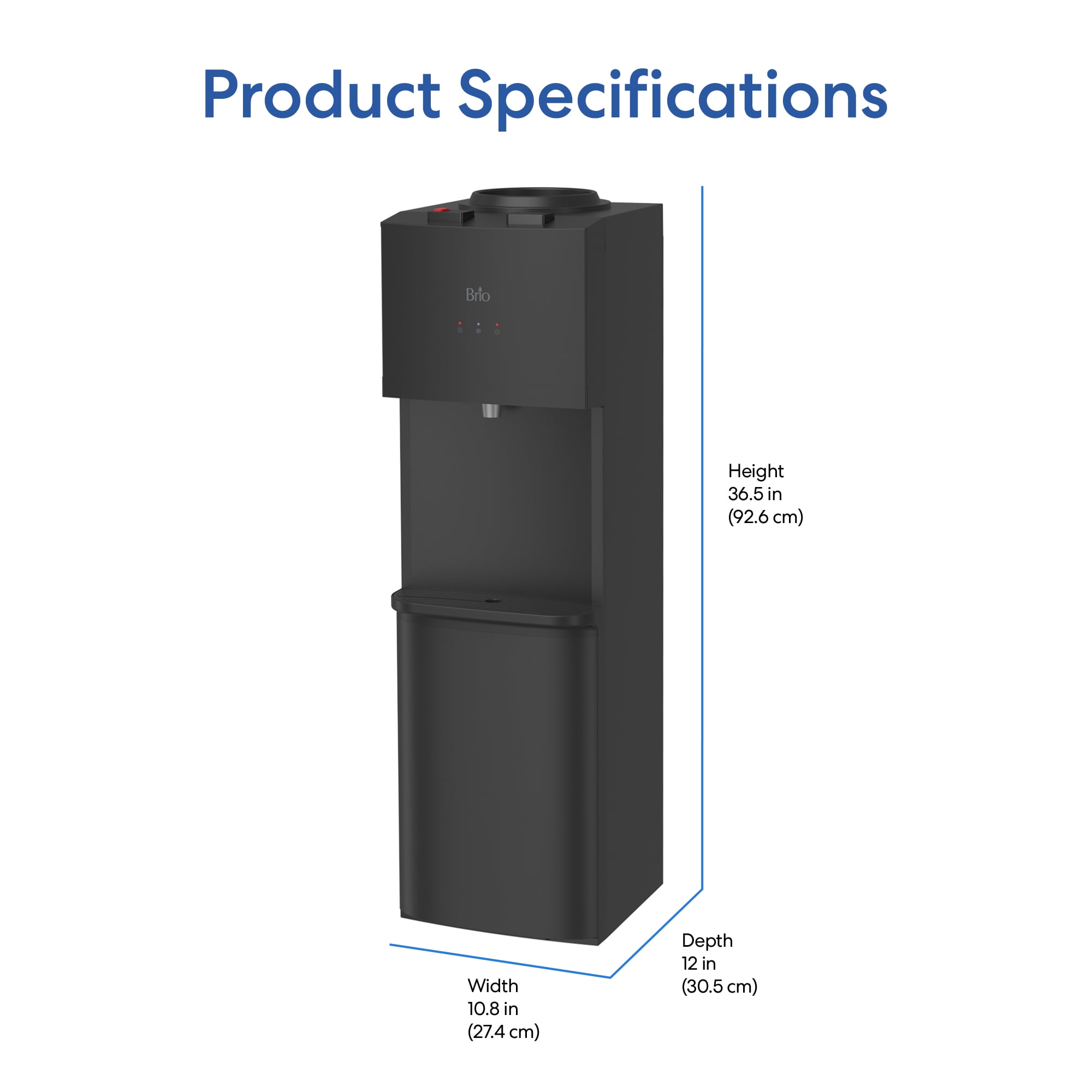Brio 530 Top Load Hot & Cold Water Dispenser with LED Indicator Lights, 3 & 5 Gallon Capacity, Black