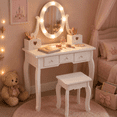thumbnail image 2 of Ktaxon Kids Play Makeup Vanity Set with 3-Color Light, Girls Vanity Dresser Desk with Matching Stool, White, 2 of 10