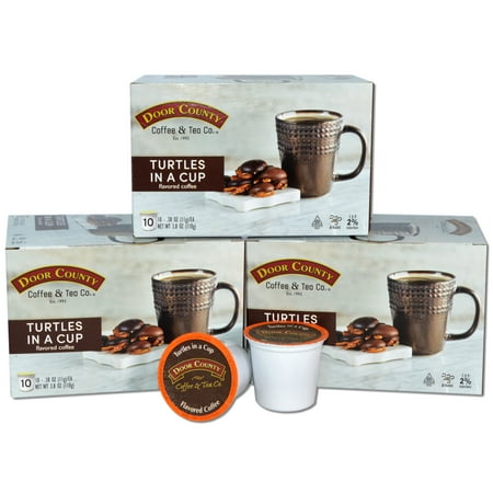 Door County Coffee Turtles in a Cup, Chocolate, Caramel and Toasted Pecan Flavored Specialty Single-Serve Coffee Pods, Medium Roast, 30 Count, Compatible with Keurig 2.0 K Cup Brewers