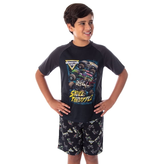 Monster Jam Boys' Skull Throttle Monster Truck Shirt And Shorts Pajama Set