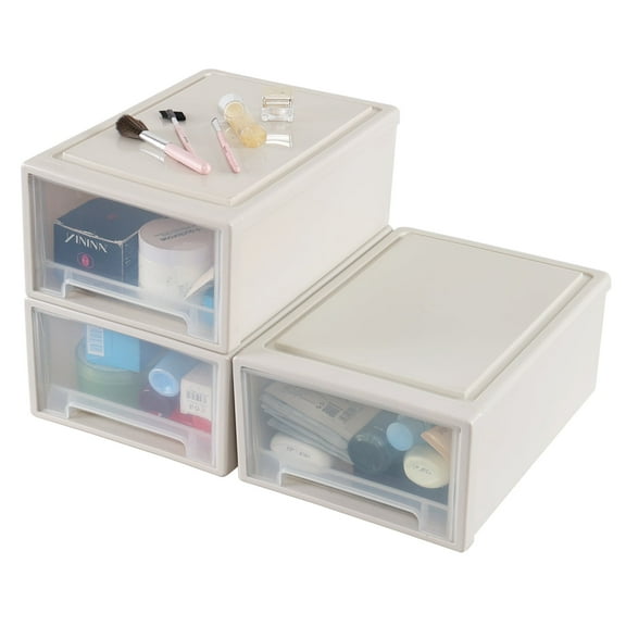 Afromy 12 Quart Plastic Desktop Organizer Drawer, 3 Pack Compact Stacking Drawer Unit
