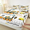 thumbnail image 3 of jejeloiu Cute Cartoon Train Twin Sheet Sets,Transportation Vehicle Twin Fitted Sheet,White Yellow Orange Flat Sheet For Kids,Uxury Bedroom Decor,3pcs, 3 of 7