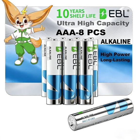 EBL AAA Batteries 8 Pack, 1.5V Alkaline Triple A 1.5 Volts Battery, Long-Lasting Ultra High Capacity Power for Office and Household Devices, Tamper-Evident Leakage-Proof Tech 10-Year Shelf Life