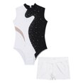 thumbnail image 5 of TSSOE Sleeveless Gymnastics Leotards for Girls Sparkly Dance Biketards Unitard with Shorts Practice Outfits Black&White 6, 5 of 7