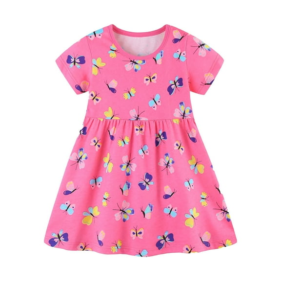 ATOGUTA Girls Uniform Dress Short Sleeve Dress Summer Casual Shirt Dresses Pink, Size 2T-7