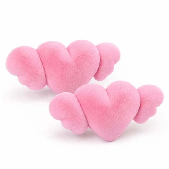 STORGENER Cute Car Headrest Pillow, 2-Pack Pink Heart & Wing Kawaii Car Accessories, Soft Fluffy Neck Support Pillow for Car Seat, Universal Lumbar Pillow for Auto Interior Decor