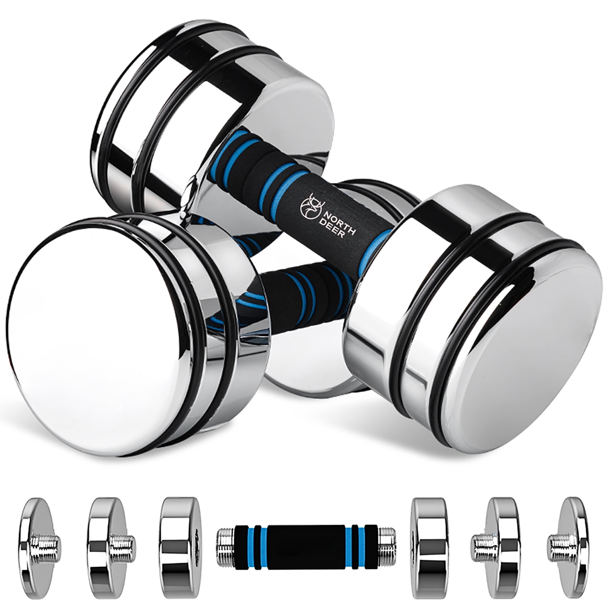 Northdeer Adjustable Dumbbells Pair Steel Weight Set 10lb Weights for Lifting Gym Fitness with Foam Handle, Silver