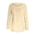 thumbnail image 3 of Round Neck Pullover Long Sleeve T Shirts Womens Fall Fashion Trendy Western Tops for Ladies Loose Tunic Plus Size Tops Solid Color Sweatshirts Beige XXXXL, 3 of 4