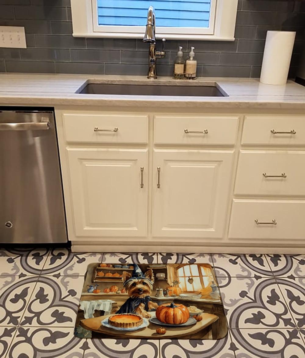Carolines Treasures DAC1818RUG 19 x 27 in. Unisex Silky Terrier Fall Kitchen Pumpkins Memory Foam Kitchen Mat
