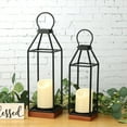 thumbnail image 2 of Perfnique Black Metal Lantern w/Wood, Set of 2 Rustic Lantern Decorative w/ Waterproof Flameless Candle & Remote Timer, Farmhouse Lanterns Candle Holder for Outdoor, Indoor, Mantle Decor (No Glass), 2 of 8
