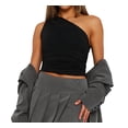 thumbnail image 3 of Blusa Asimétrica de Punto Fruncido con un Hombro Al Descubierto para Mujer, Estilo Y2K, Verano 2025 Negro S, 3 of 9