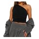 thumbnail image 3 of Blusa Asimétrica de Punto Fruncido con un Hombro Al Descubierto para Mujer, Estilo Y2K, Verano 2025 Negro S, 3 of 9