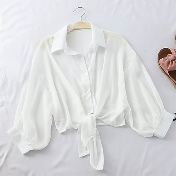 BLTIBY Long Sleeve Shirts for Women Solid Color Lapel Button Top Fashion Casual Lightweight Blouse White XL