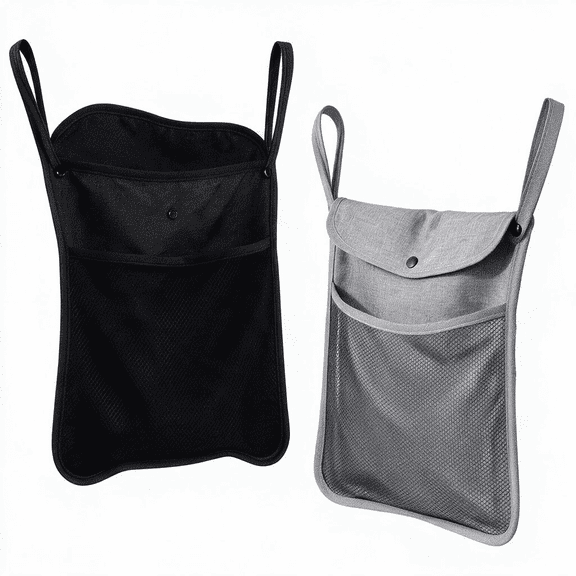 2pcs Black Stroller Organizer with Two Compartments Front Mesh Pocket