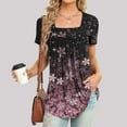 thumbnail image 2 of QENGING Ladies Tops Plus Size Floral Printed Casual V-Neck Short Sleeve Loose T-Shirt Pullover Pink S Summer Clearance, 2 of 4